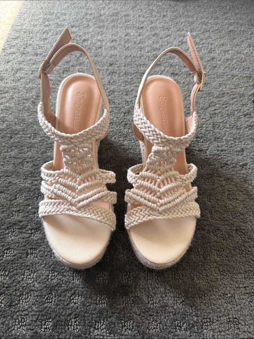 Sopends Cream Braided Espadrille Wedge Sandals